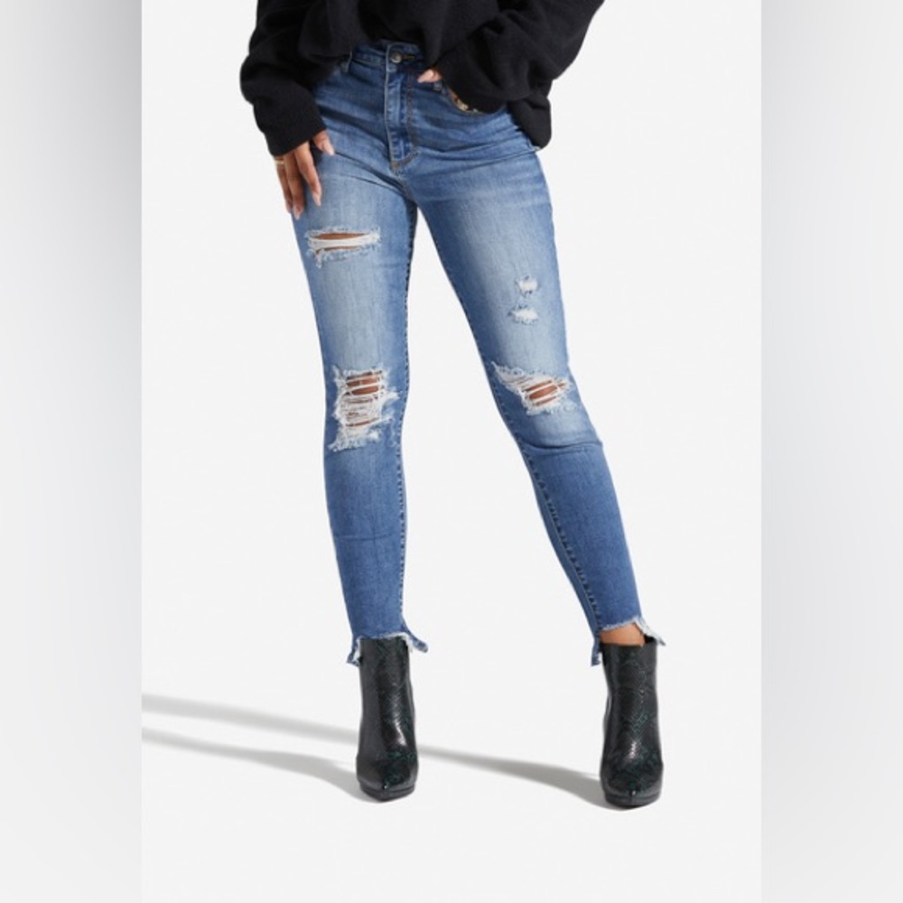 Shoe Dazzle Harper High Waisted Distressed Skinny